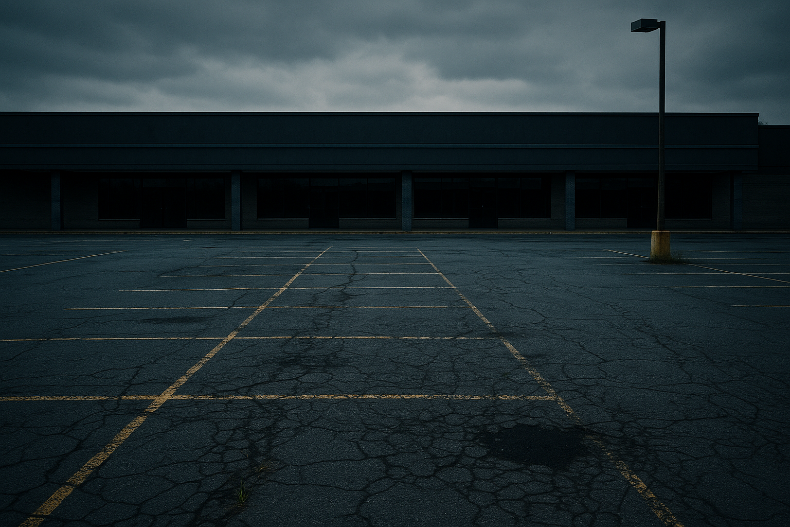 Worn commercial parking lot with faded striping and cracked asphalt before Magic Maintenance USA