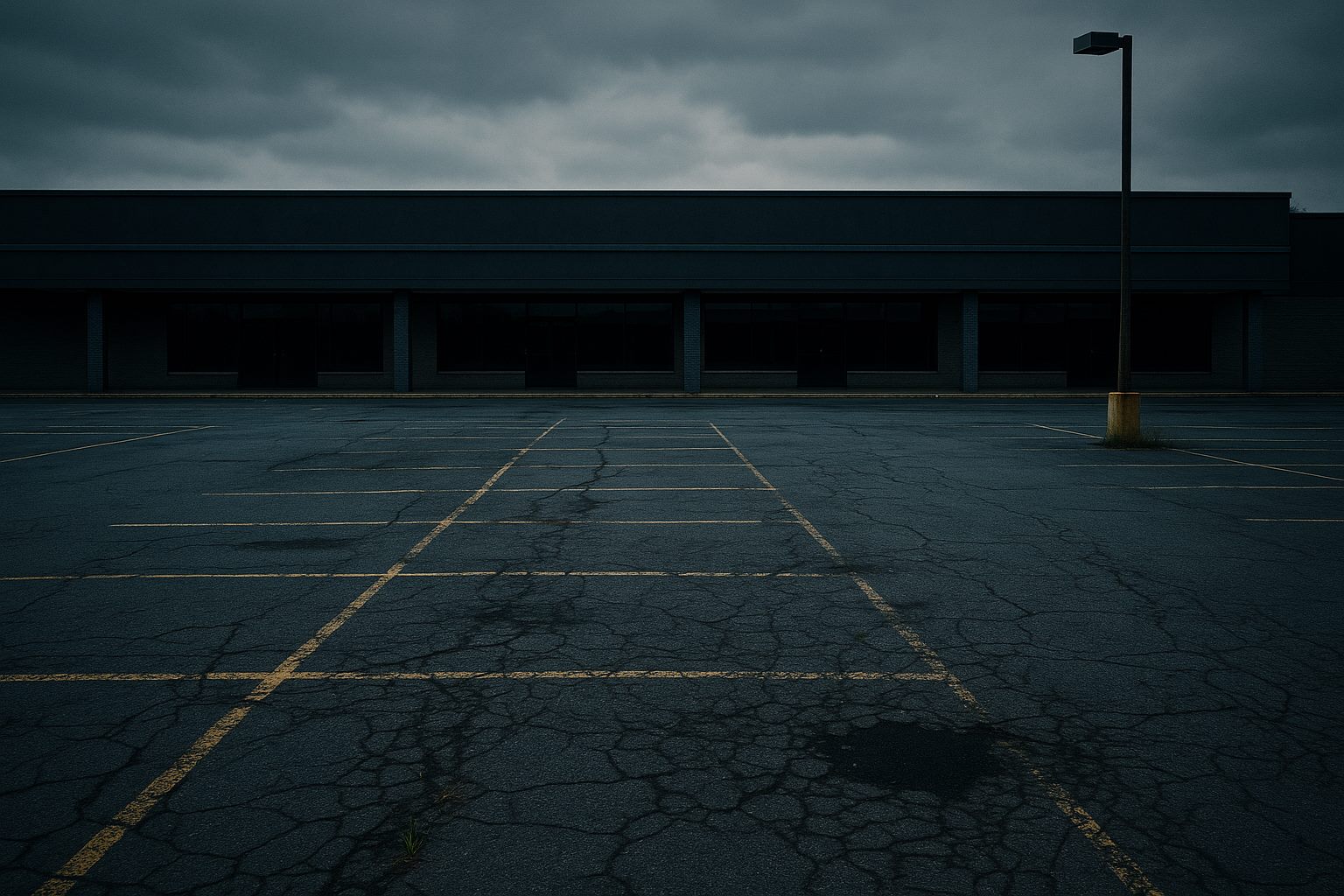 Worn commercial parking lot before service
